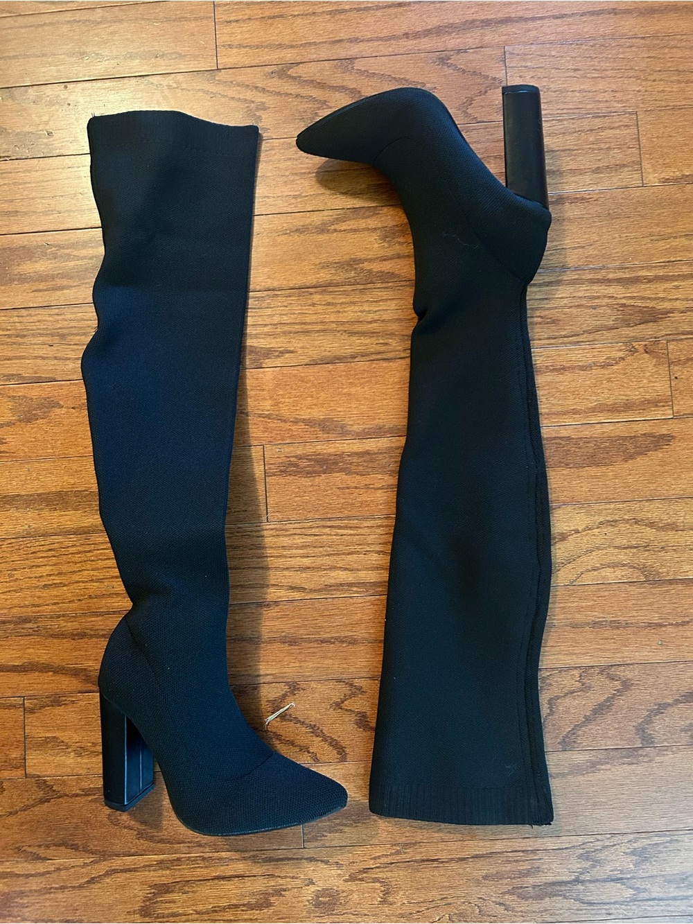 NEW So Me Black Over-the-Knee Stretch Sock Boots with Block Heel